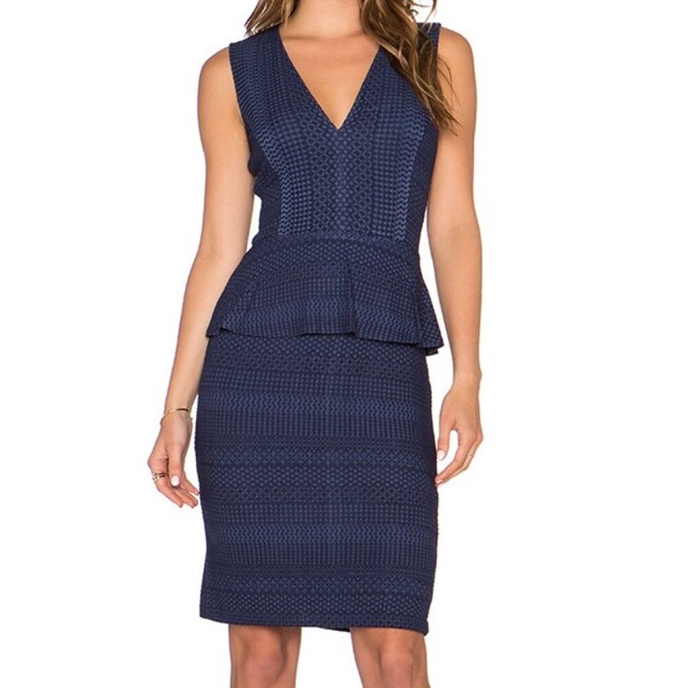 BCBGMaxAzria Juliene Dress in Dark Ink Peplum Polished Modern Feminine - Size S